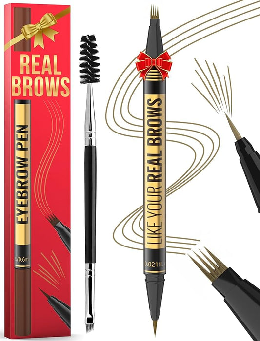 Eyebrow Pen - Microblading eyebrow pencil with Micro-Fork Tip & Precision Tip for Natural Brows, Eyebrow Pencils for Women, Dual-Ended Brow Brush, Waterproof, Light Brown-Velvo Beauty