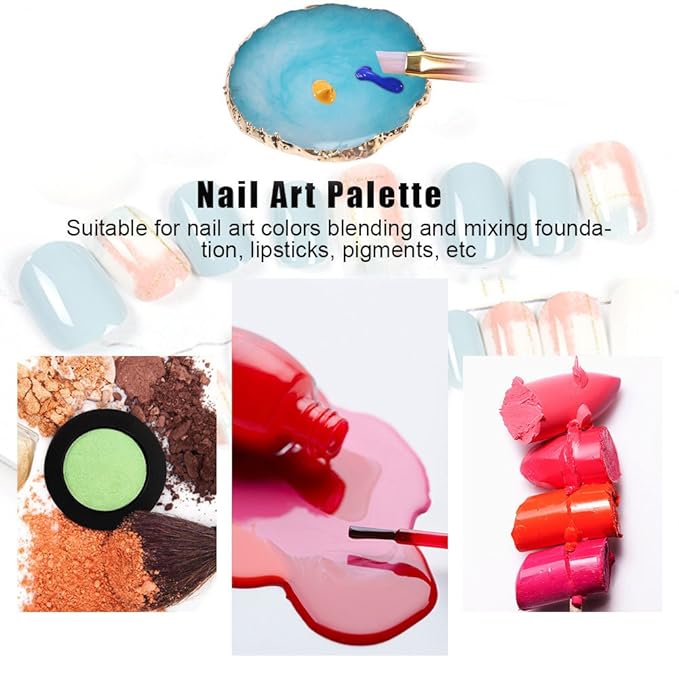 Nail Art Palette, Natural Resin Stone Nail Art Palette for Painting Placing Things Making Nail(Blue)-Velvo Beauty
