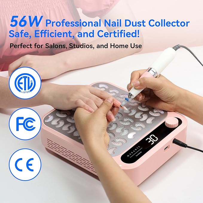 Makartt Nail Dust Collector - Professional Powerful Suction Larina Vacuum Fan Dust Cleaner with LED Display, Adjustable Speed, Reusable Filter for Acrylic Nails Polishing Manicure Salon Home Pink-Velvo Beauty