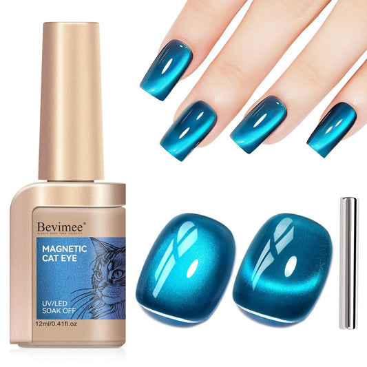 Cat Eye Gel Nail Polish, Sea Blue Jelly Glass Magnetic Nail Polish Magic Holographic Effect, Glitter UV Gel Sparkle Crystal Color for Nail Salon DIY At Home-Velvo Beauty