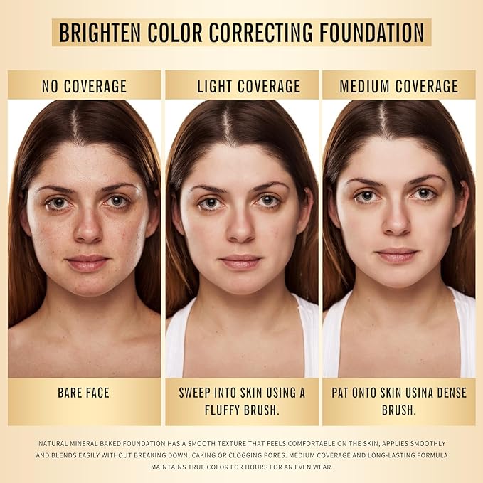 KIMUSE Lighting Glow Baked Foundation, Brighten Color, Color Corrector, Buildable Coverage, Lightweight Powder Foundation, Radiant Natural Finish-Velvo Beauty