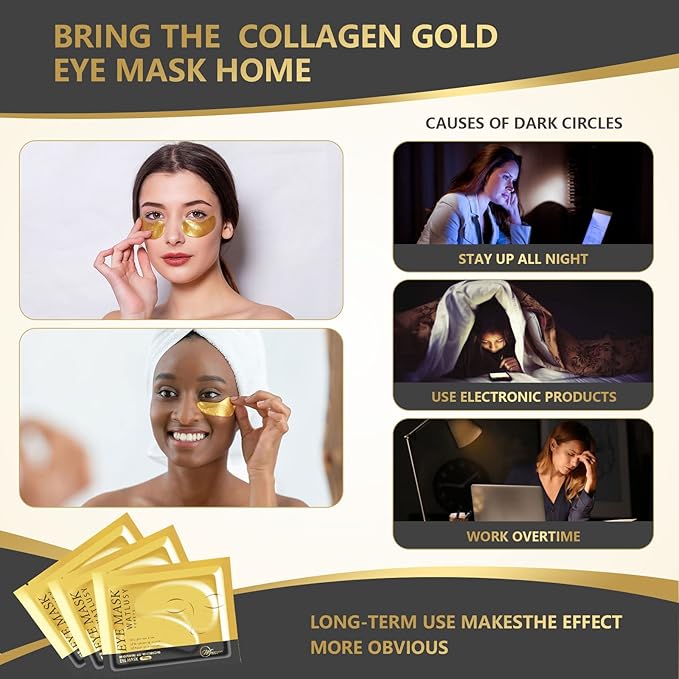 24K Gold Eye Mask, 30 Pairs, Natural Anti-aging Eye Pads for Puffy Eyes, Dark Circles, and Eye Bags with Amino Acid & Collagen, with Revitalize and Hydrate Your Skin-Velvo Beauty