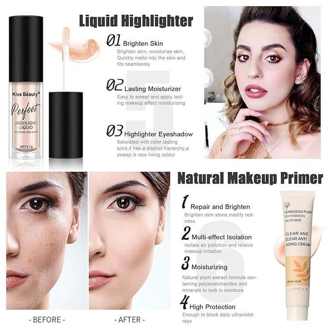 All in One Makeup Kit for Women Full Kit, includes 12 Colors Eyeshadow, 5PCS Brush Set, Eyebrow Pencil, Eyeliner & Mascara, Contour Stick, Primer & Liquid Highlighter With Cosmetic Bag Makeup Set-Velvo Beauty