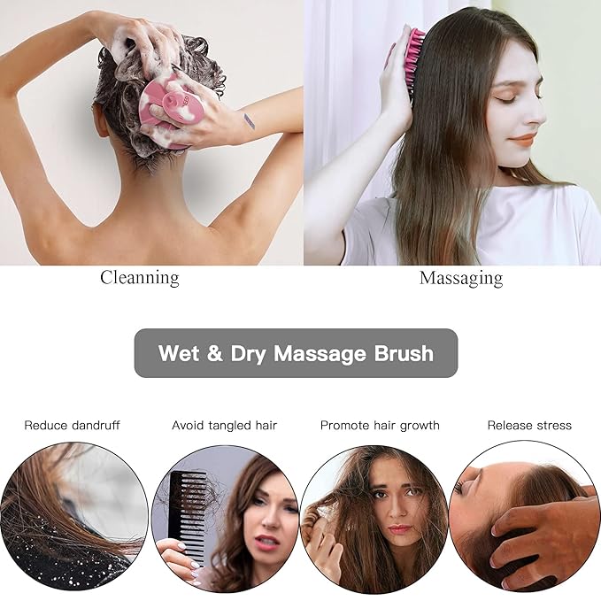 INNERNEED Scalp Massager Shampoo Brush, Wet & Dry Manual Scalp Care Head Scrubber Hair Washing, Soft Silicone Bristles, for Hair Growth, Dandruff Removal (Pack of 4)-Velvo Beauty
