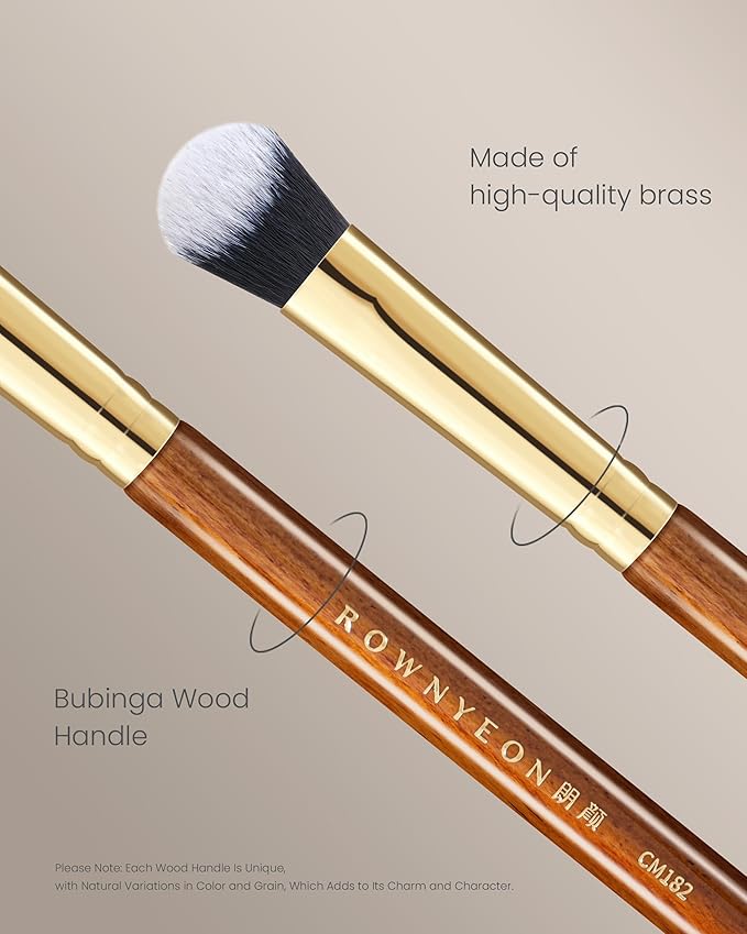 Desert Oak Series Precision Angled Dome Highlight Brush - Small Nylon Bristles for Targeted Cream/Liquid Highlighter, Under-Eye, Nose Bridge & Detail Work, Bubinga Handle & Brass Ferrule (CM 182)-Velvo Beauty