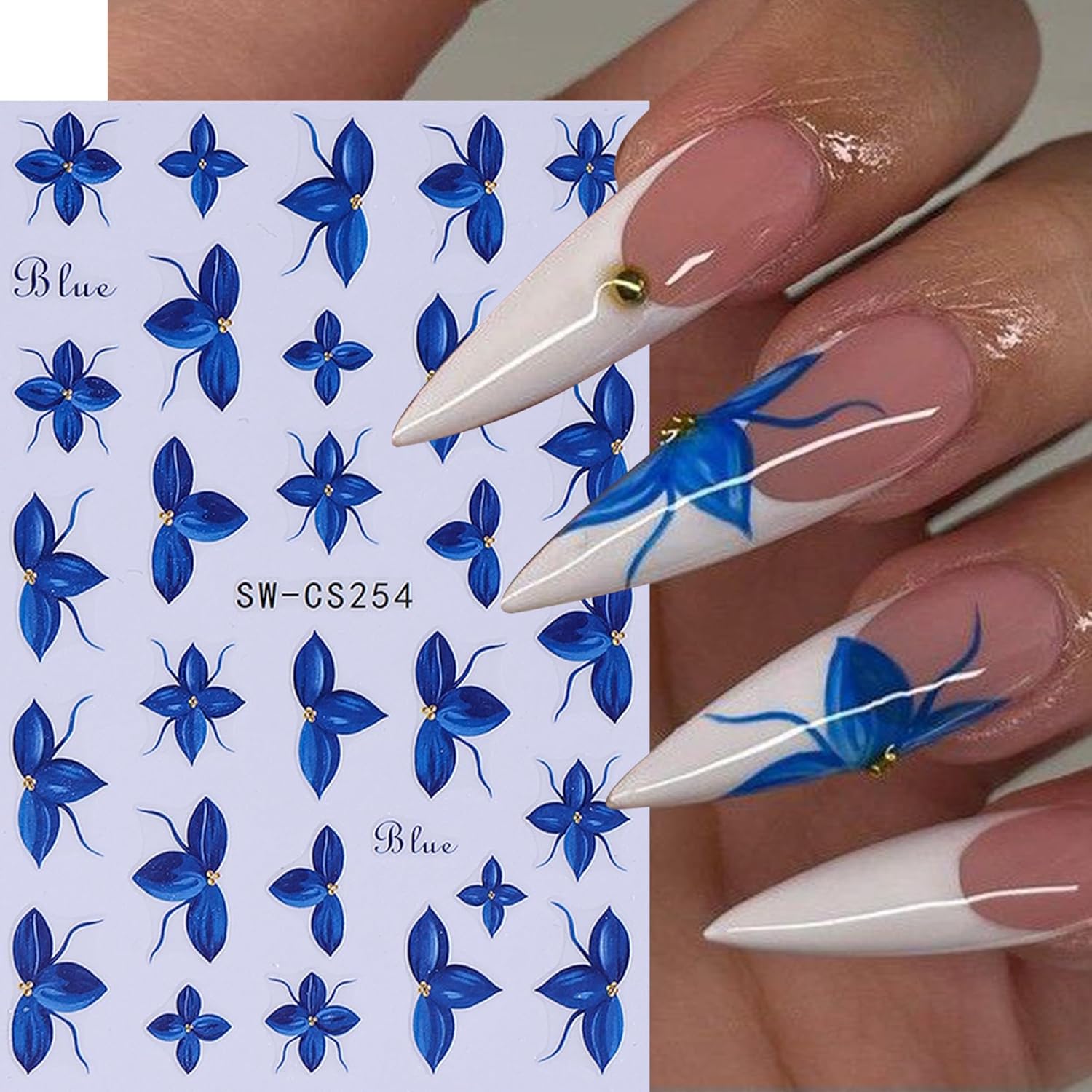 Flower Petal Nail Art Sticker 12 PCS Simple French Floral Nail Decals Lily Orchid Leaves Flamingo Designs with Tweezers Hot Pink Blue Purple Green Flower Sliders Nail Art Decoration DIY Accessories-Velvo Beauty