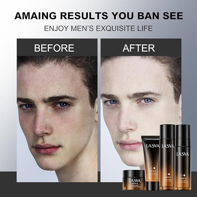 Anti Aging Skin Care Set for Men,Reduce Wrinkles & Hydrate Mens Skin Care Kit Cleanser,Toner,Lotion,Face Cream,Complete Skincare Process for Men Unique Skin Care Sets & Kits(4-Pcs)-Velvo Beauty