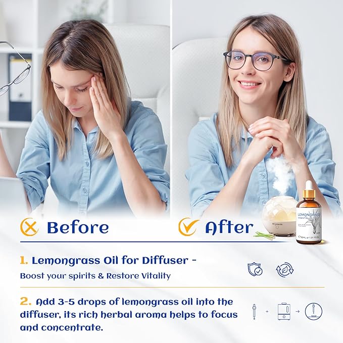 HIQILI 1 Fl Oz Lemongrass Essential Oil, 100% Pure Natural Undiluted for Diffuser, Hair - 30ml-Velvo Beauty