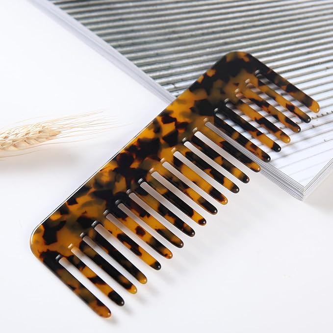 Fsmiling Wide Tooth Comb Large Detangling Comb Cellulose Detangler Comb for Women Thick Curly Wavy Wet Dry Hair 2 Pack,Tortoise shell-Velvo Beauty