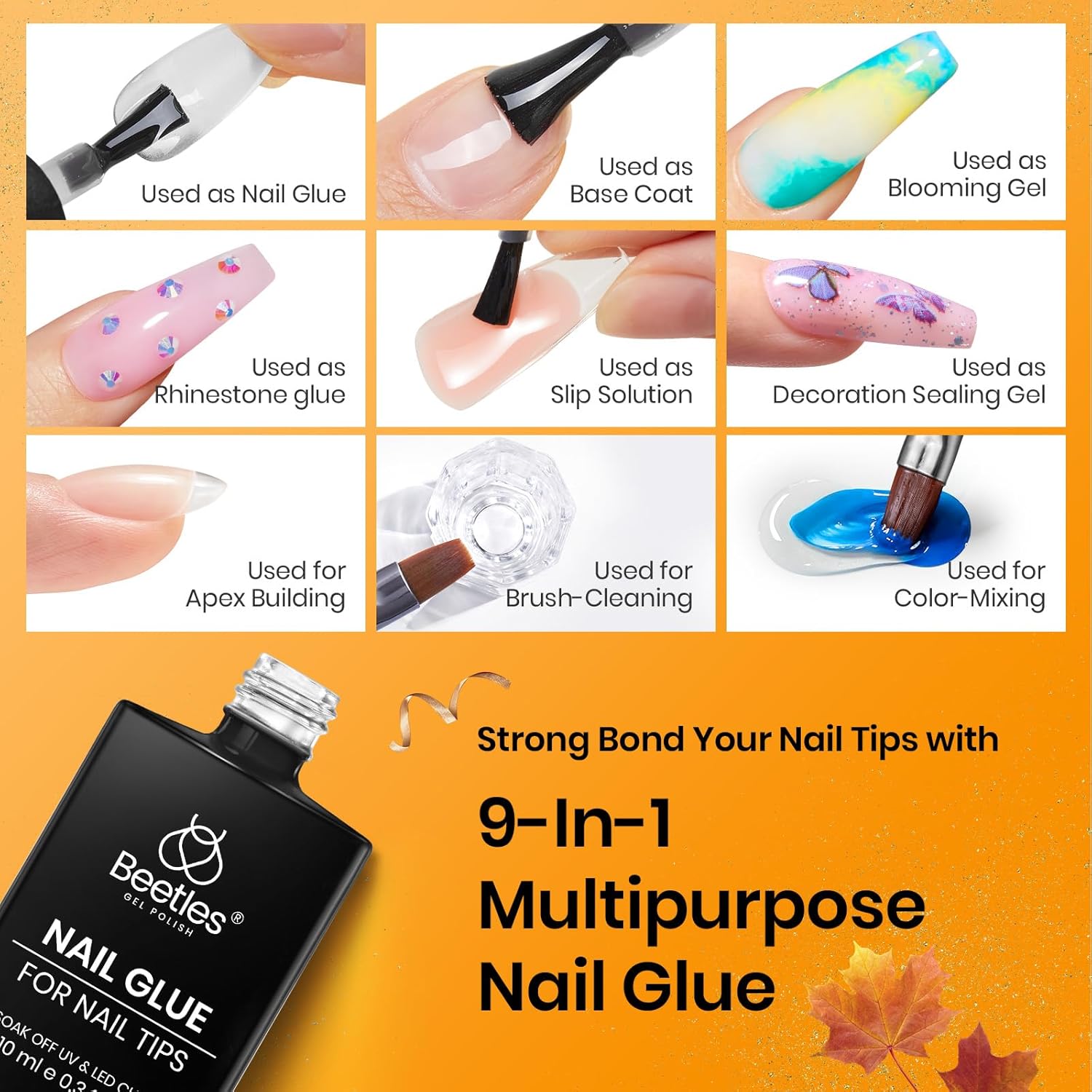 Beetles 9 In 1 Gel Nail Glue Nail Dehydrator Kit for Acrylic Nails Acid Free & Hema-Free Professional Dehydrator Prep for U V Gel Polish Long Lasting Led Lamp Required-Velvo Beauty