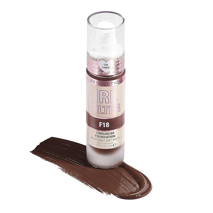 Revolution Beauty, IRL Filter Longwear Foundation, Soft & Breathable Formula, Medium to Full Coverage, Matte Finish, F18, 0.7 Fl. Oz-Velvo Beauty
