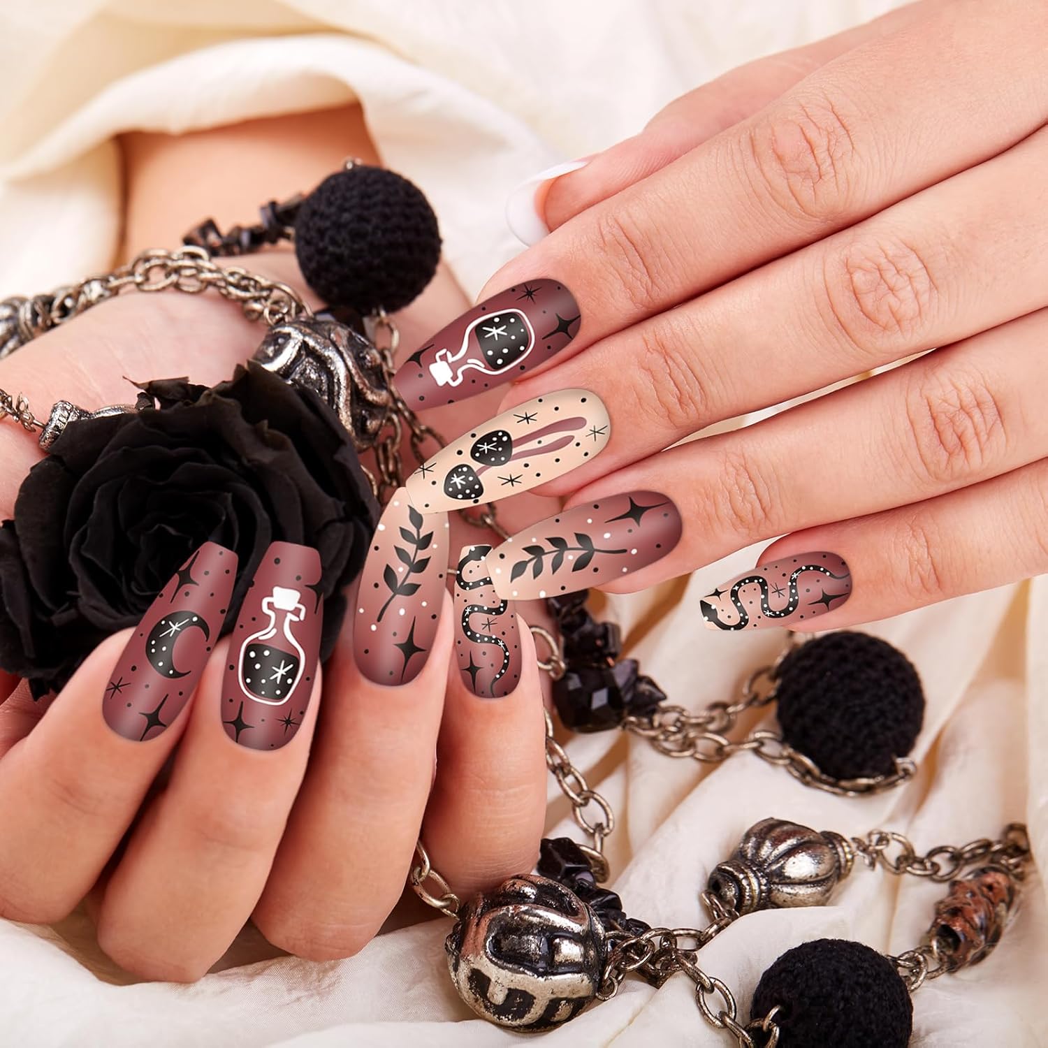 Whaline 6Pcs Gothic Halloween Nail Plates Stamping Set Skull Evil Eye Moon Stamp Templates Halloween Nail Art Plates for DIY Print Manicure Salon Design-Velvo Beauty