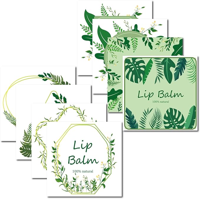 CRASPIRE Lip Balm Labels 80pcs Homemade Lip Balm Labels 2” Clear Lip Balm Labels for Tubes Printable Waterproof Lip Balm Stickers Labels for Lip Balm Handcream Candle Container（Leaves-White Green）-Velvo Beauty