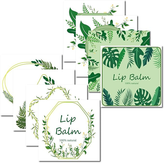 CRASPIRE Lip Balm Labels 80pcs Homemade Lip Balm Labels 2” Clear Lip Balm Labels for Tubes Printable Waterproof Lip Balm Stickers Labels for Lip Balm Handcream Candle Container（Leaves-White Green）-Velvo Beauty