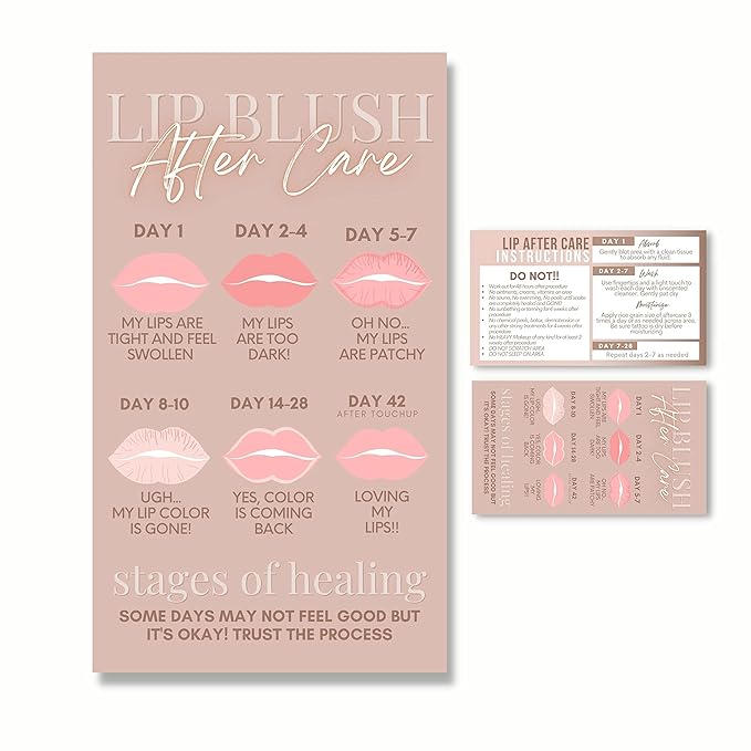 Lip Blush Aftercare Instruction Cards | 55 Pack | 2x3.5” inch Business Card Size | Lip Blush Supplies-Velvo Beauty