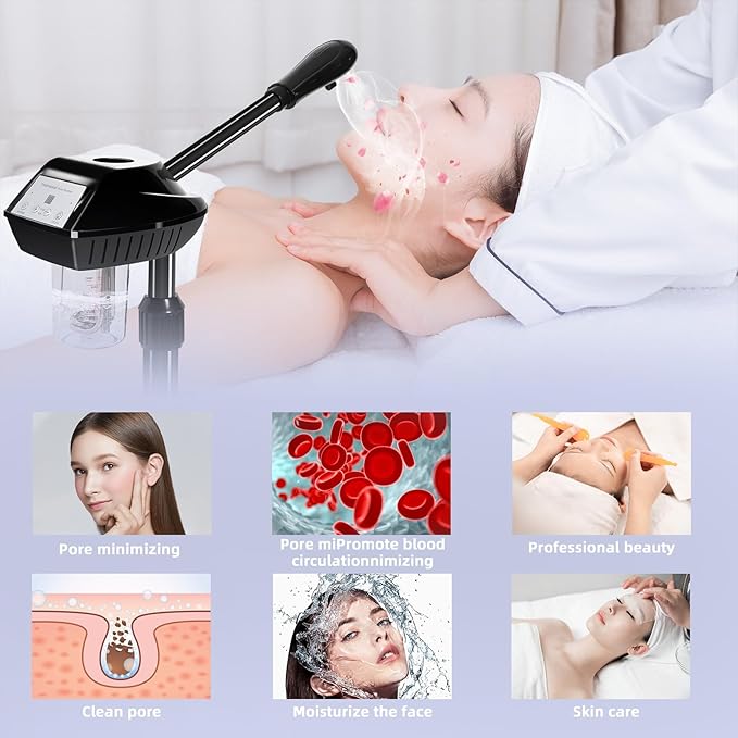 Professional Facial Steamer for Estheticians, Hot Mist & Timer Function, Ozone Facial Steamer on Wheels for Spa Beauty, Home Use-Velvo Beauty