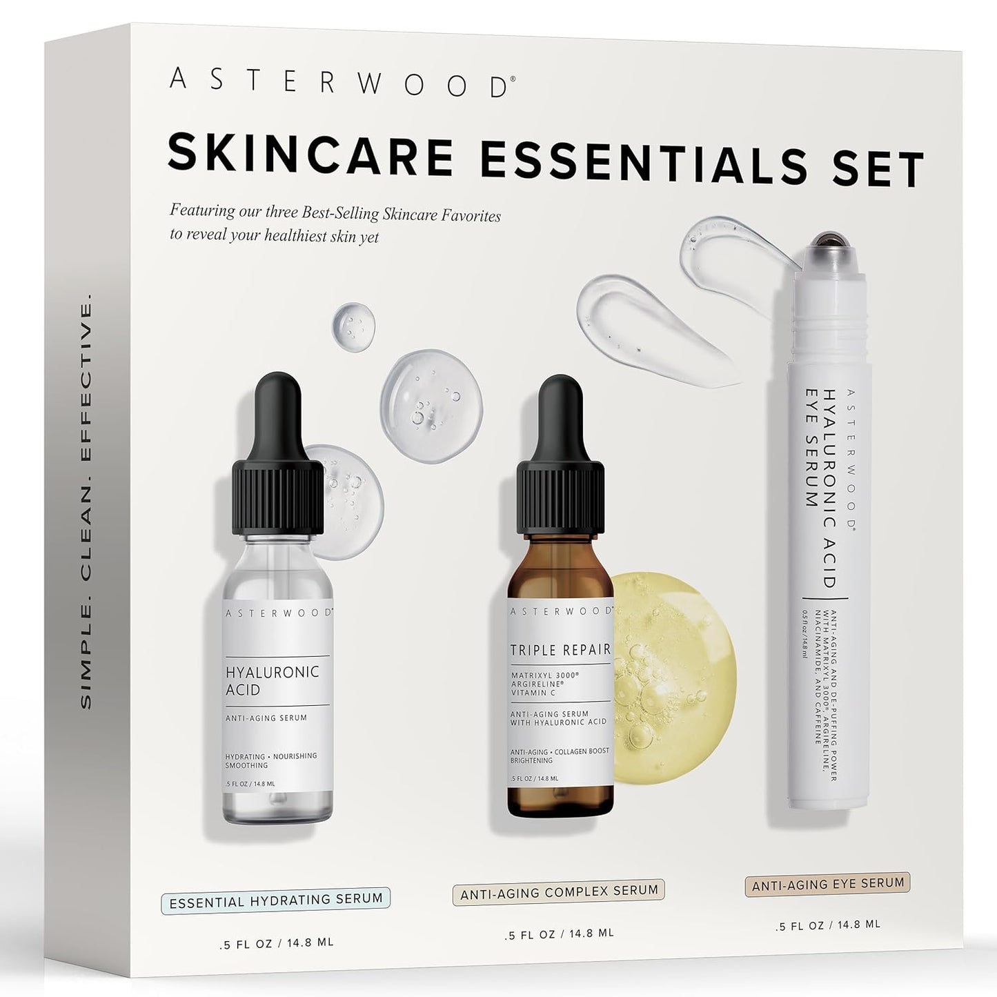 Asterwood Skin Care Set - with Hyaluronic Acid & Triple Repair Serums, Under Eye Serum - Skincare Essentials - Hydrating, Moisturzing, Anti-Aging - Fragrance-Free-Velvo Beauty