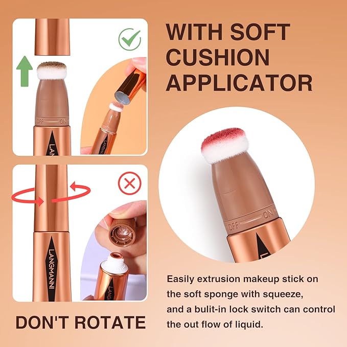 LANGMANNI Liquid Contour Beauty Wand, Face Concealer Contouring,Highlighter,Blusher Stick with Big Cushion Applicator.Cream Contour Stick For Finish Face Contour Makeup. (#06 Highlighter)-Velvo Beauty