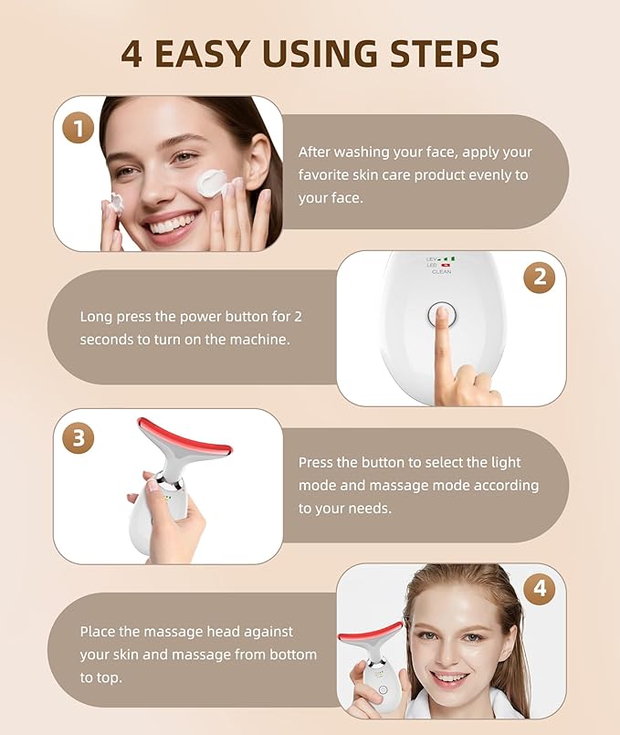 7 Color Face and Neck Massager Light Therapy, Red Light Based Facial Massager for Skin Care, Firming, Smoothing (White)-Velvo Beauty