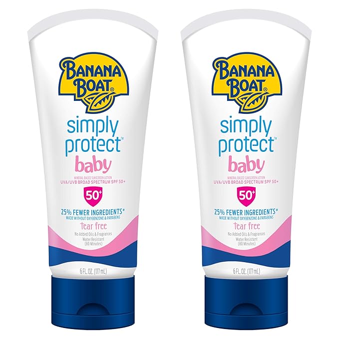 Banana Boat 100% Mineral Baby Sunscreen Lotion SPF 50 Twin Pack | SPF 50 Sunscreen for Babies, Baby Sunblock Lotion, Oxybenzone-Free, 6oz each-Velvo Beauty