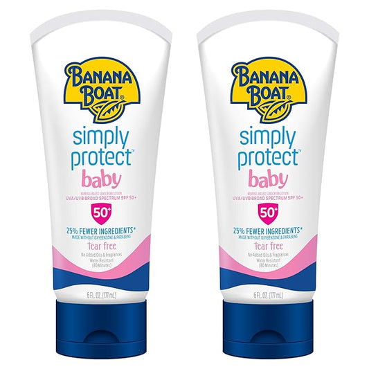 Banana Boat 100% Mineral Baby Sunscreen Lotion SPF 50 Twin Pack | SPF 50 Sunscreen for Babies, Baby Sunblock Lotion, Oxybenzone-Free, 6oz each-Velvo Beauty