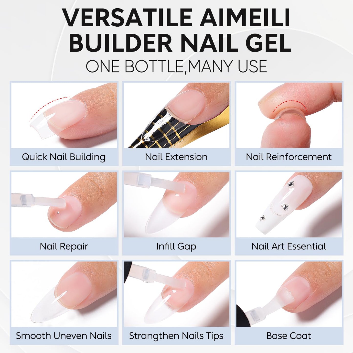 AIMEILI Gel Nail Polish 4pcs, Hema Free, Cruelty Free, Vegan, U V LED Nail Art - Nail Dehydrator Primer, Builder Nail Gel, Rubber Base-Velvo Beauty