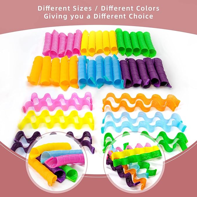 60pcs Heatless Hair Curlers Rollers Spiral and Wave Styling Kit with 2 Sets Styling Hooks,No Heat Curlers for Women Girl's Medium and Long Hair (17.8 Inch/45 cm)-Velvo Beauty