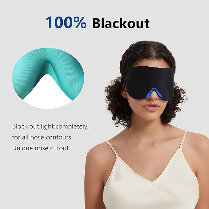 ALASKA BEAR 100% Blackout Sleep Mask for Women and Men, 3D Pillowy Soft Light Blocking Eye Mask with Contoured Eye Cups, Earplugs Set, Blue-Velvo Beauty