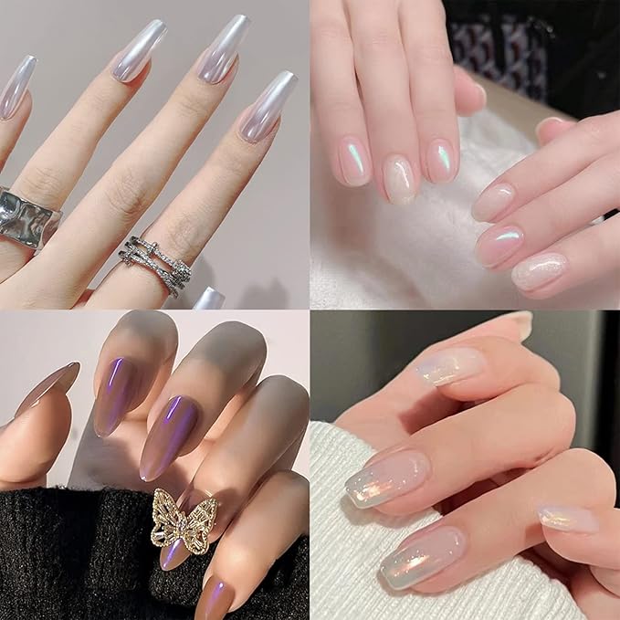 Allstarry Chrome Nail Powder 4 Colors Iridescent Aurora Powder Metallic Mirror Effect Pigment Pearlescent Mermaid Glitter Unicorn Glitter for Nail Art Manicure Decoration Home DIY Salon - Ice Series-Velvo Beauty