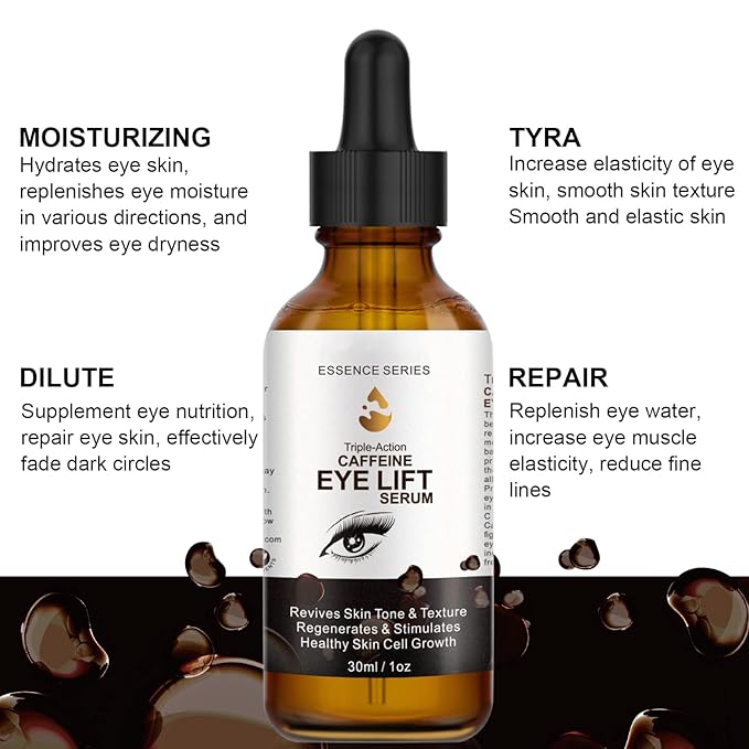 Caffeine Eye Serum - with EGCG, Vitamin C, Hyaluronic Acid, Collagen, Caffeine Eye Lift Serum - Reduces Puffiness, Dark Circles, Under Eye Bags, Wrinkles and Fine Lines Around The Eyes (30ml)-Velvo Beauty