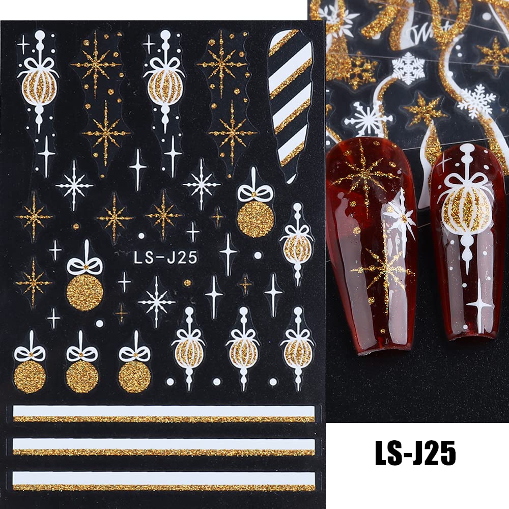 8 Sheets Glitter Christmas Nail Art Stickers Decals Self-Adhesive Holiday Gold Snowman Snowflake Winter Nail Supplies Nail Art Design Decoration Accessories-Velvo Beauty