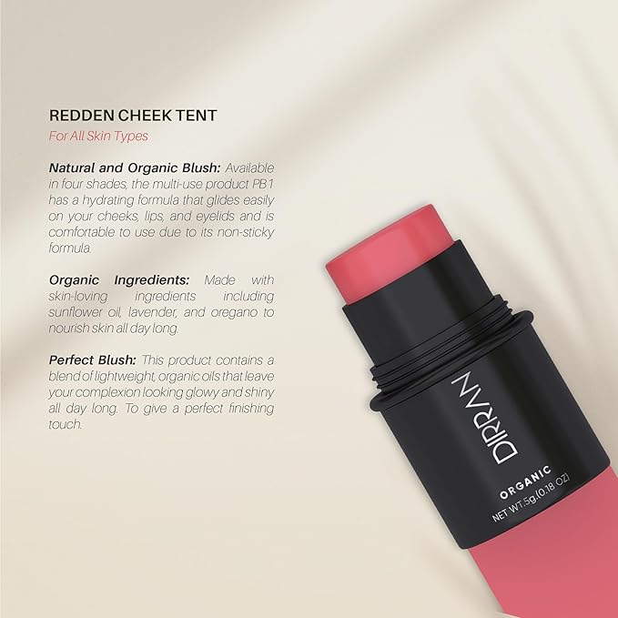 3 in 1 Natural Ingredient 90% Organic Blusher Stick For Lips, Eyes, & Cheeks, Hydration And Natural Beauty Apply directly And Blend With Fingertips, Small Enough to Carry (REDDEN)-Velvo Beauty