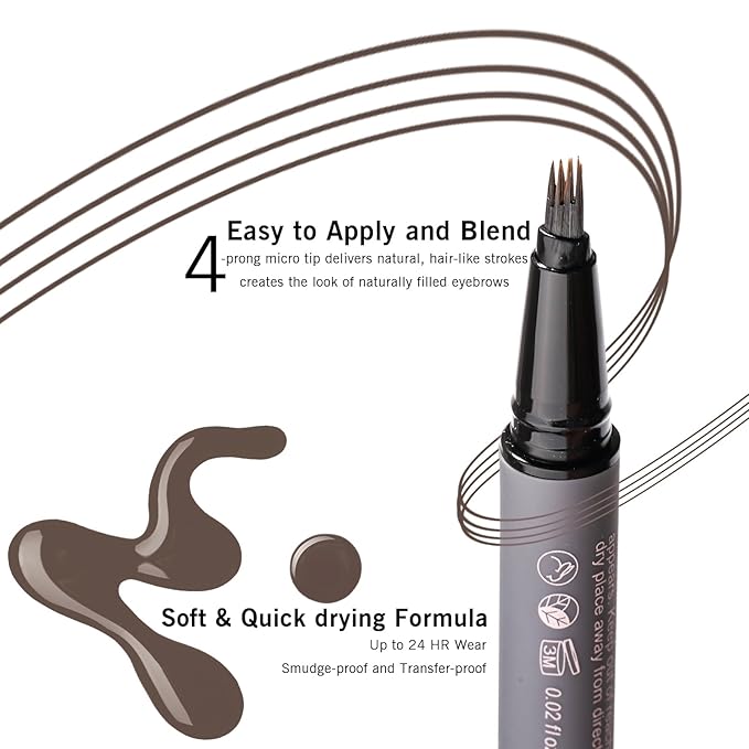 Black Brown Eyebrow Pencil with 4-Prong Micro-Fork Tip, Microblading Dark Brown Eyebrow Pen for Women, Create Natural, Defined Brows, 24H Long Wear YES.EYE DO (Shadow Granite-Black Brown)-Velvo Beauty