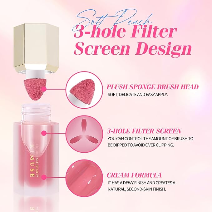 KIMUSE Soft Pink Gel-Cream Blush Trio, Liquid Blush for Cheeks, Weightless, Long-Wearing, Smudge Proof, Natural-Looking, Dewy Finish, Skin Tint Blush Makeup, 0.42 Fl Oz (love pink)-Velvo Beauty