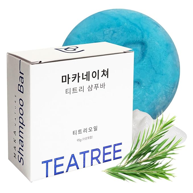 Maka Nature Low-Carbon Shampoo Bar | Korean K-Beauty Haircare with Natural Ingredients for Dry Scalp & Hair Types | Vegan, Eco-Friendly, pH balanced, 3.35oz (Tea Tree)-Velvo Beauty