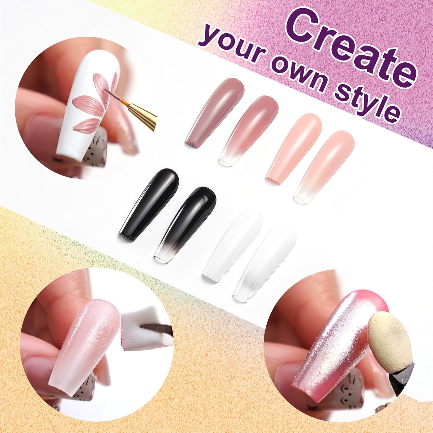 Gradient Painting Gel, 4 Colors Ombre Gel Nail Polish Include White Nude Almond Black Sponging for Pigment Pat Nails French Manicure Soak Off UV DIY Nail Art Essentia Set-Velvo Beauty