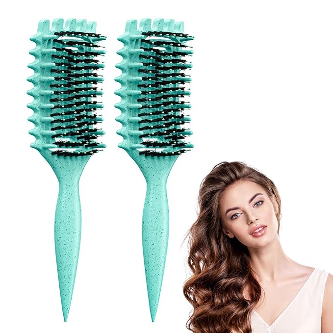 Curl Defining Brush, Curly Hair Brush Defining with Side Gear for Combing, Shaping, and Styling Curly Hair, Lightweight Candy Brush Suitable for All Wet or Dry Hair Types for Women and Men (Green 2PC)-Velvo Beauty