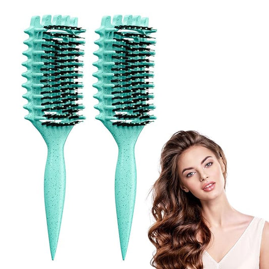 Curl Defining Brush, Curly Hair Brush Defining with Side Gear for Combing, Shaping, and Styling Curly Hair, Lightweight Candy Brush Suitable for All Wet or Dry Hair Types for Women and Men (Green 2PC)-Velvo Beauty