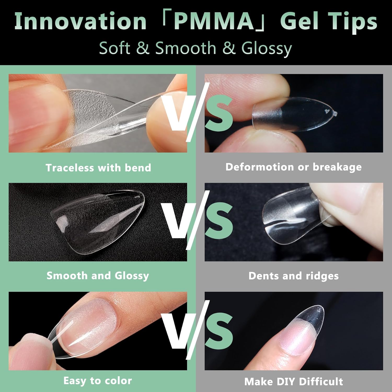 Short Almond Nail Tips, 216pcs Soft Acrylic Fake Nails Gel Nail Tips, Full Cover Pre-Shaped Matte Clear Press on Nails for Extension, Diy at Home Manicure 12 Sizes-Velvo Beauty