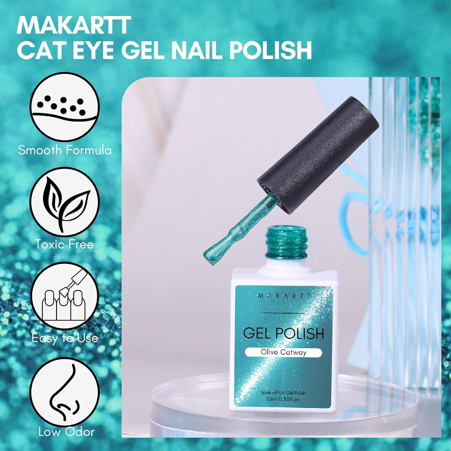 Makartt Cat Eye Gel Nail Polish: Reflective Glitter Gel with Magnet for Temperature Changing Magnetic Nails, Nail Polish UV/LED Light Cured, DIY Nail Art, Salon & Home Use(Olive Catway) 10ml-Velvo Beauty