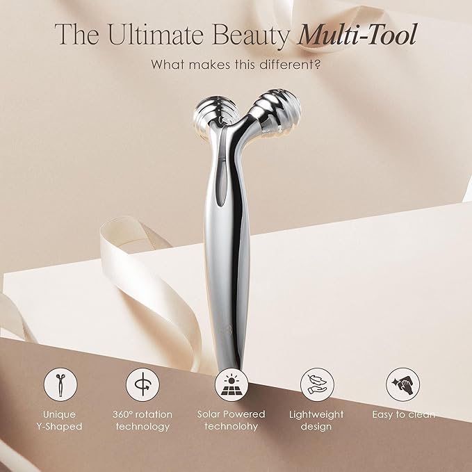 VORA Microcurrent Facial Roller by Project E Beauty | 3D Face & Body Massager | Instant Face Lift & V-Shape | Collagen Boost | Tightens Skin | Anti-Aging | Roller Tightens Skin | Solar Powered-Velvo Beauty