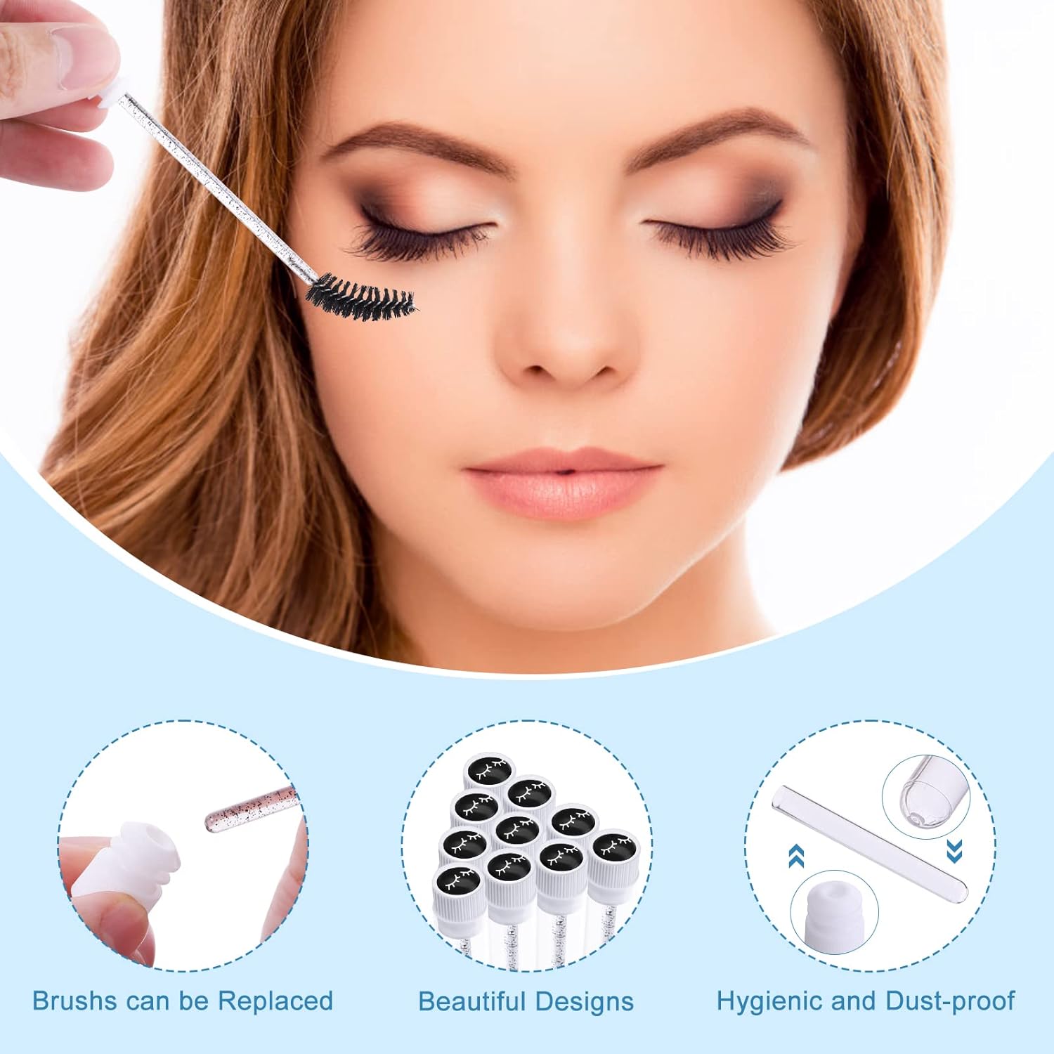 Homicozy 40 Pcs Lash Shampoo Bottle Brushes & Dispensers Set - 10 Pcs Lash Brushes, Tubes & Aftercare Bag for Clients, Women, Girls (Black)-Velvo Beauty