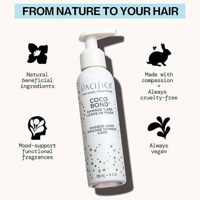 PACIFICA Beauty, Coco Bond Damage Care Leave-In Repair Mask Treatment, Dry & Damaged Hair from Bleach, Color, Chemical Services, Chlorine, & Heat, Coconut, Vegan-Velvo Beauty