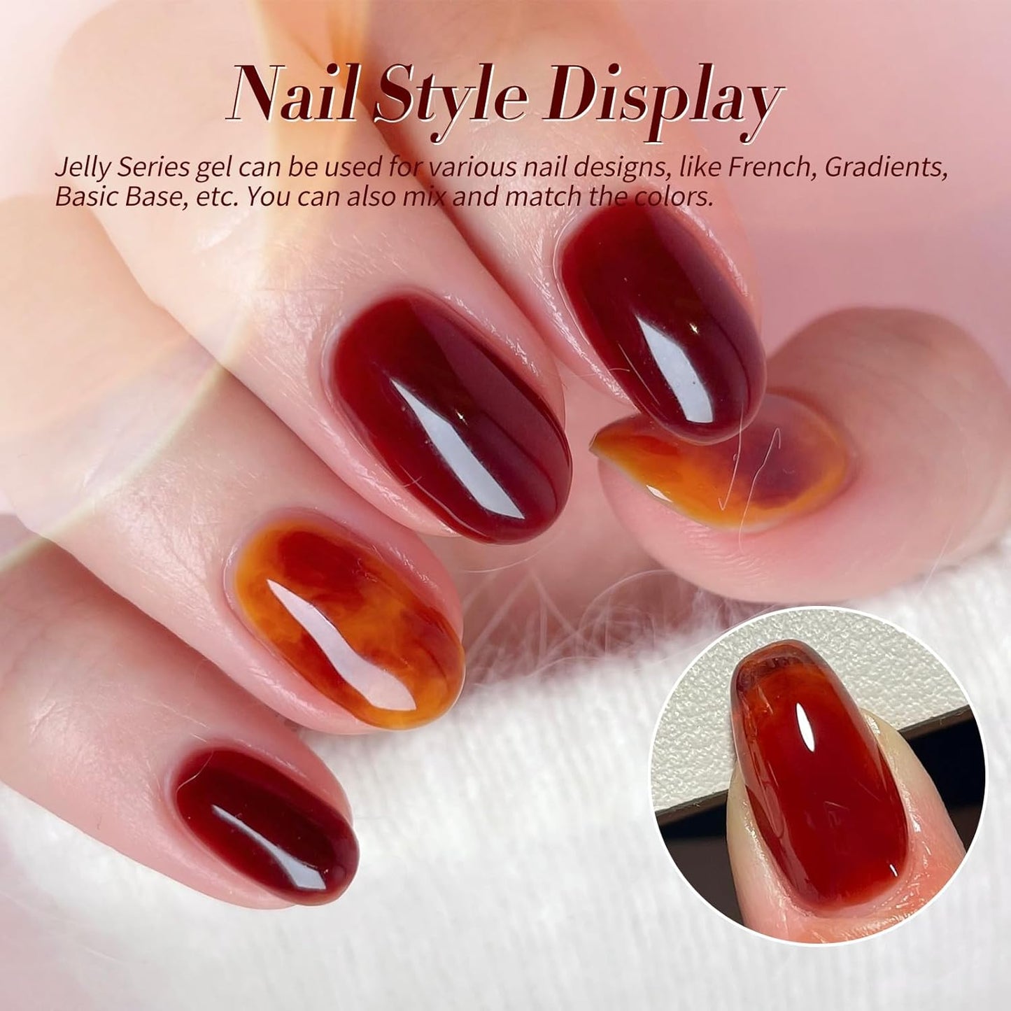 Born Pretty Fall Winter Jelly Gel Nail Polish Amber Crystal Transparent Brown Orange Red Gel Polish Nail Art Manicure DIY at Home and Salon 6PCS 7ML-Velvo Beauty