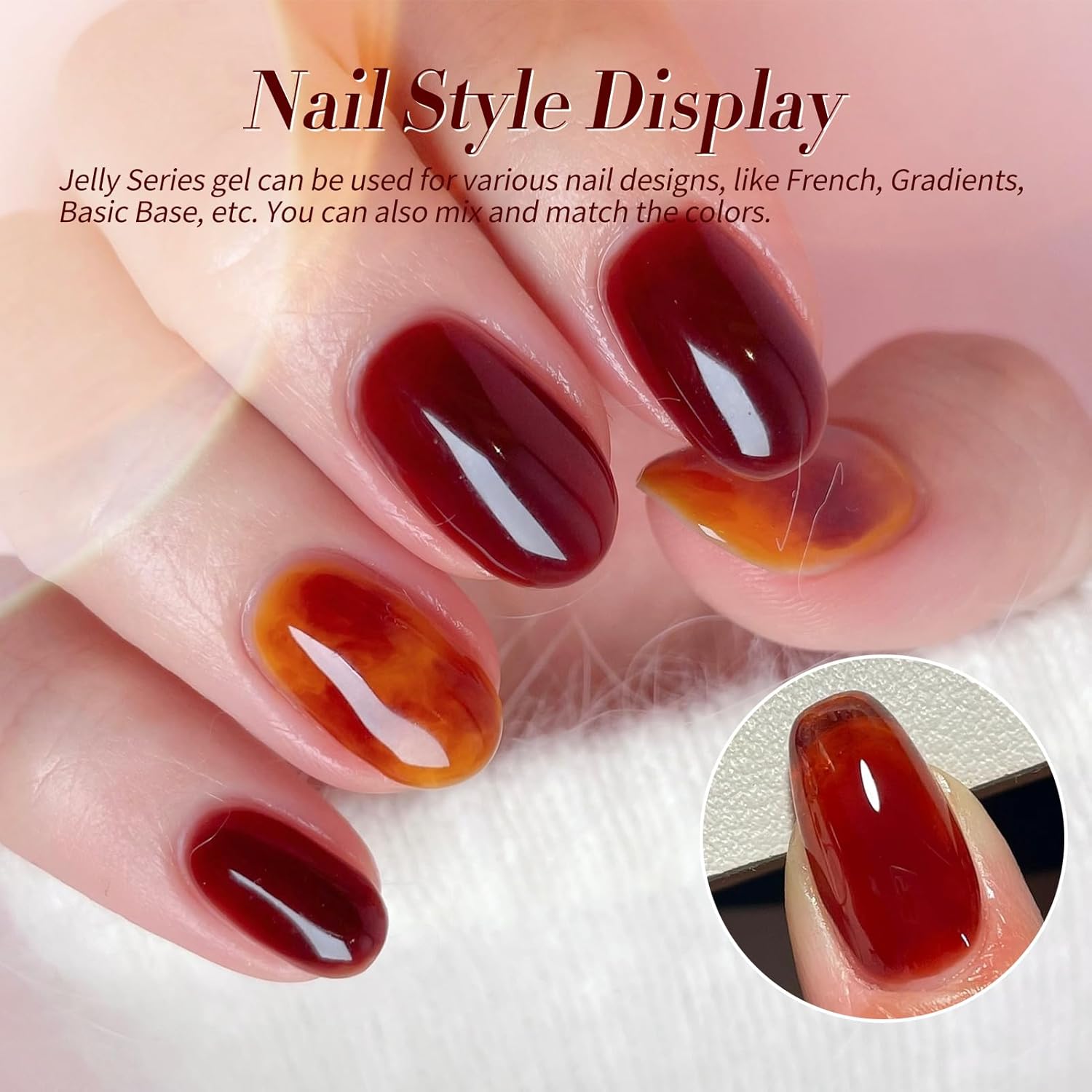 Born Pretty Fall Winter Jelly Gel Nail Polish Amber Crystal Transparent Brown Orange Red Gel Polish Nail Art Manicure DIY at Home and Salon 6PCS 7ML-Velvo Beauty