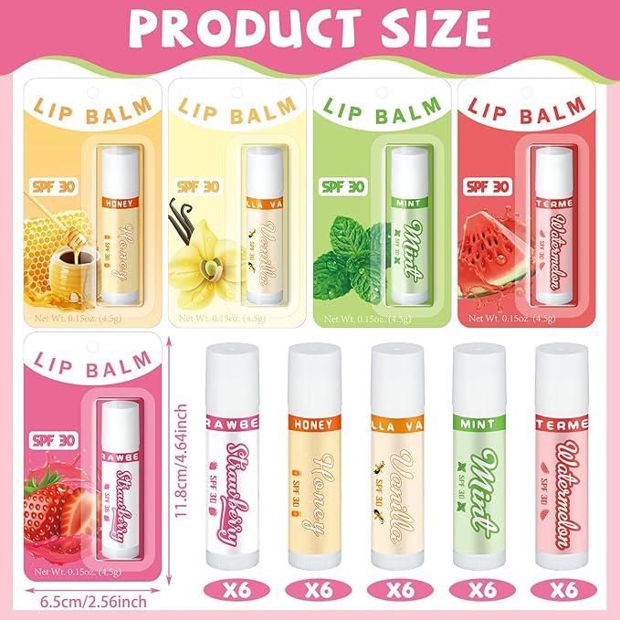 30 Pack Lip Balms SPF 30 Bulk Sunscreen Lip Balms Party Gifts Favors Lip Sunscreen Care with Vitamin E Wedding Bridal Shower Favors Baby Shower Gifts for Outdoor Travel Beach-Velvo Beauty