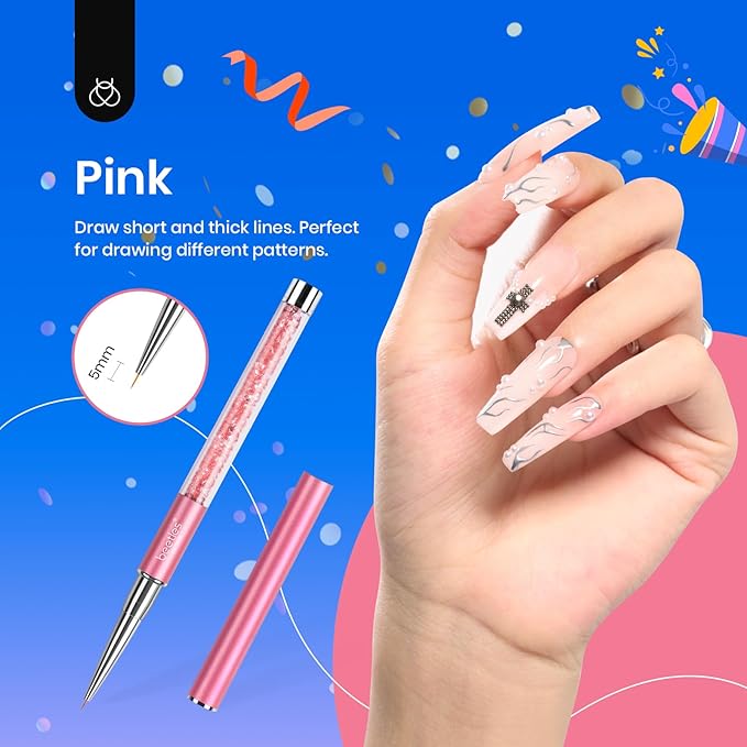 Beetles Gel Polish Nail Art Liner Brushes 5Pcs Painting Art Design Pen Set Diamond Application Rhinestone Handle Dotting Drawing Sizes 5 7 9 11 20mm Nail Design Gift for Women-Velvo Beauty