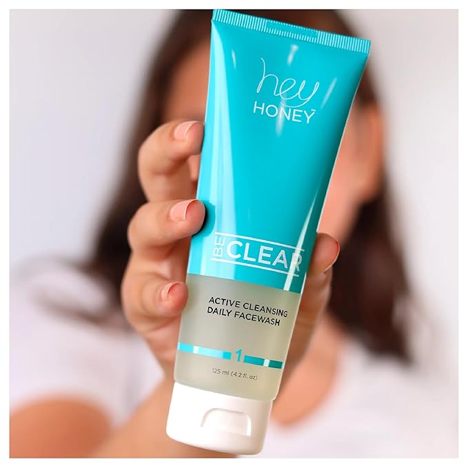 Hey Honey Skincare Be Clear Acne Routine | Daily Active Cleansing Face Wash | Youth & Young Adults, Blemishes Prone | Propolis & Gentle Exfoliating Acids | Fast & Long Lasting Oil Control | 5 fl oz-Velvo Beauty