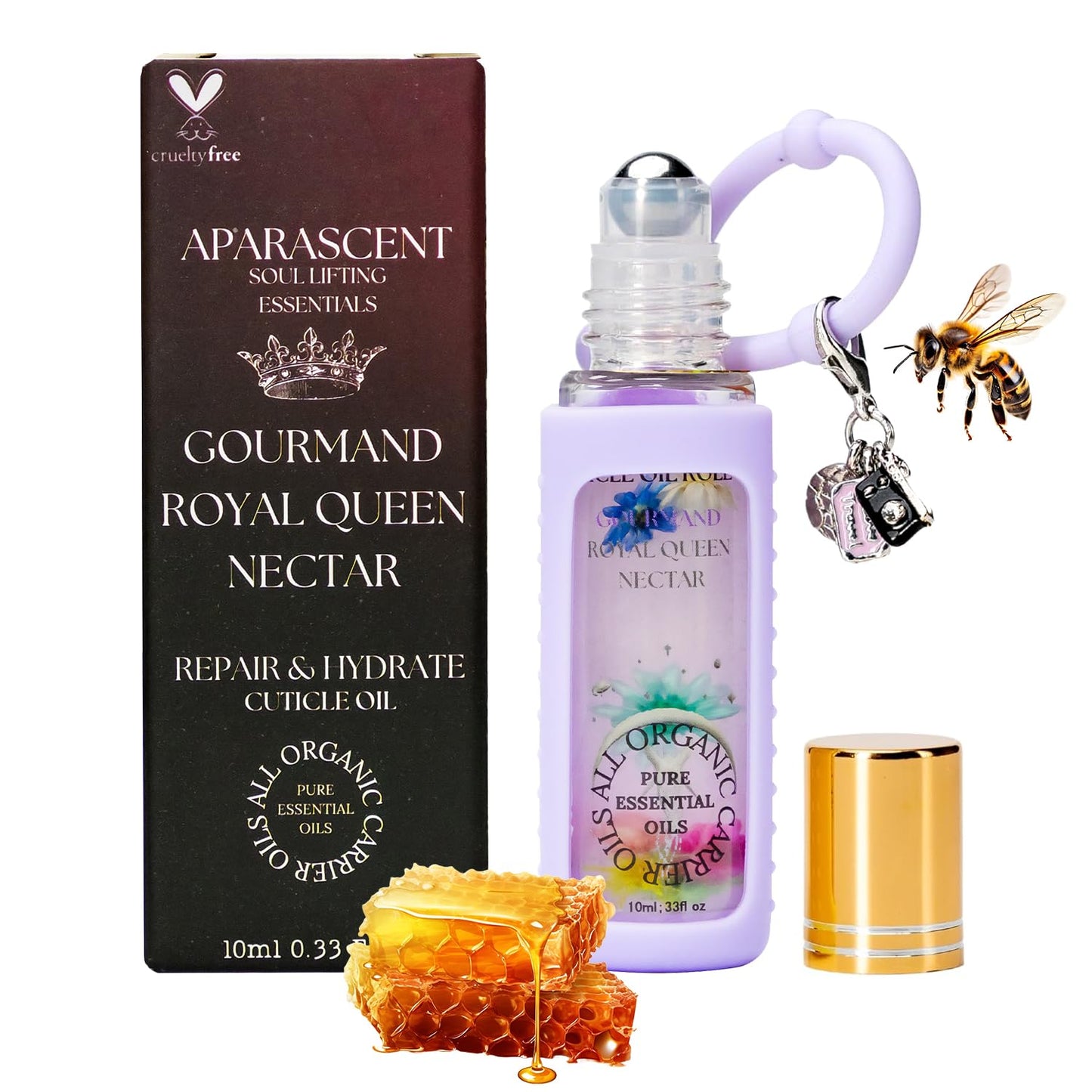 Gourmand Royal Queen Nectar Organic Nail Cuticle Oil Pen with Jojoba, Coconut MCT, and Rosehip for Nail Hydration, Growth & Strength, Travel Size Keychain(0.34 Fl Oz)-Velvo Beauty
