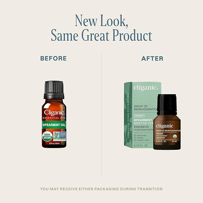 Cliganic USDA Organic Spearmint Essential Oil, 100% Pure Natural Undiluted, for Aromatherapy (10ml) | Non-GMO Verified (Packaging May Vary)-Velvo Beauty